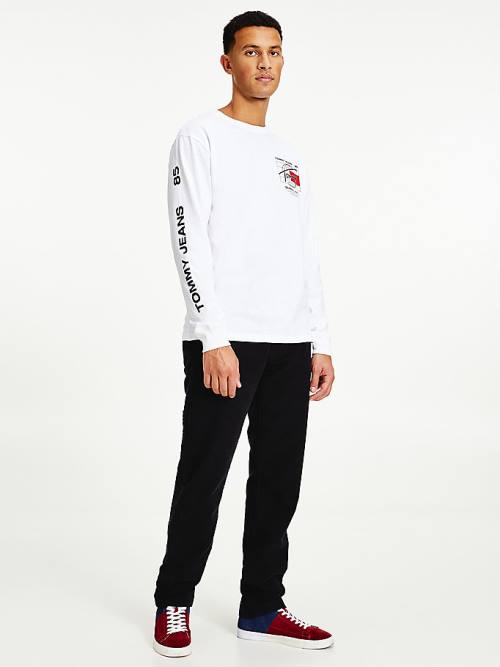 Tommy Hilfiger Organic Pamut Long Sleeve Póló Férfi Fehér | TH719BQP