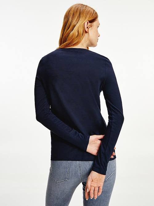 Tommy Hilfiger Organic Pamut Long Sleeve Póló Női Kék | TH923KDG