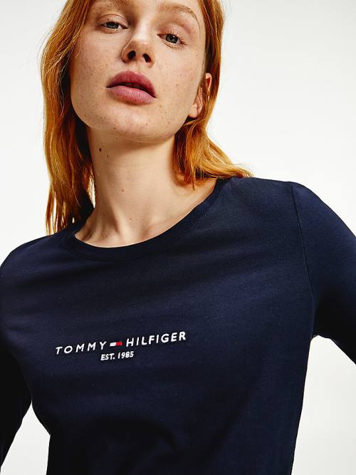 Tommy Hilfiger Organic Pamut Long Sleeve Póló Női Kék | TH923KDG