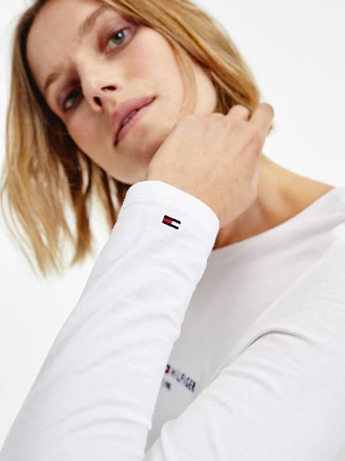 Tommy Hilfiger Organic Pamut Long Sleeve Póló Női Fehér | TH931KYT