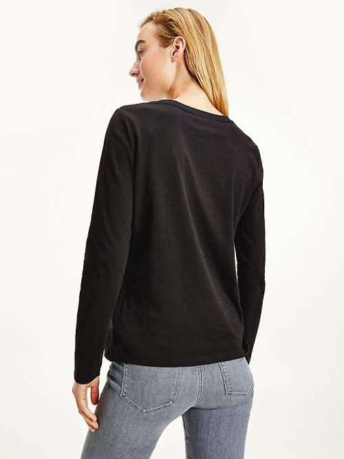 Tommy Hilfiger Organic Pamut Long Sleeve Póló Női Fekete | TH932CAK