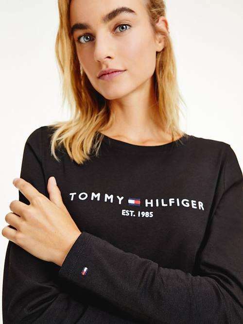 Tommy Hilfiger Organic Pamut Long Sleeve Póló Női Fekete | TH932CAK