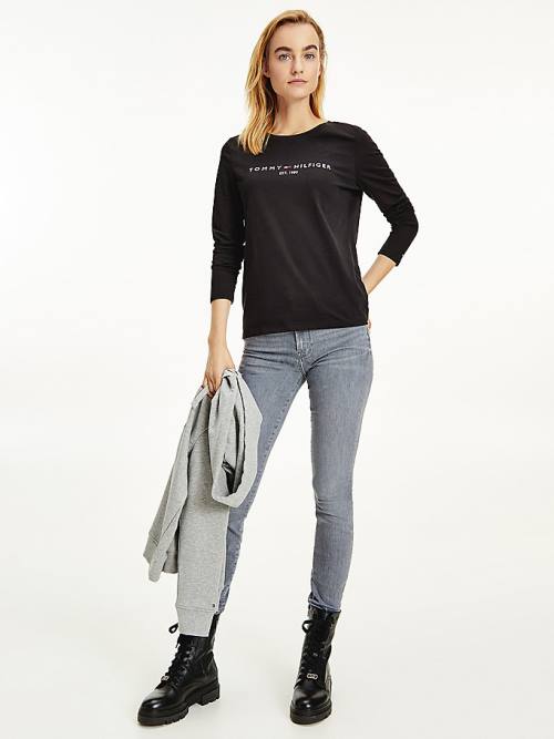 Tommy Hilfiger Organic Pamut Long Sleeve Póló Női Fekete | TH932CAK