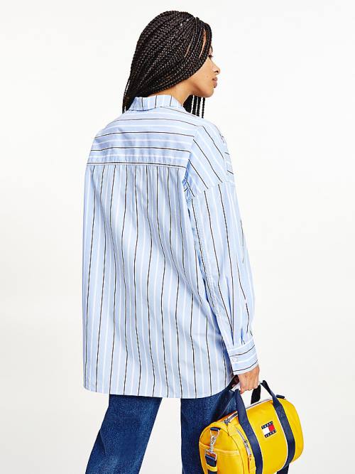 Tommy Hilfiger Organic Pamut Oversized Stripe Ingek Női Kék | TH649QBY