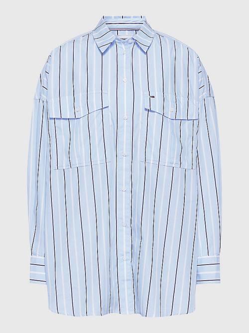 Tommy Hilfiger Organic Pamut Oversized Stripe Ingek Női Kék | TH649QBY