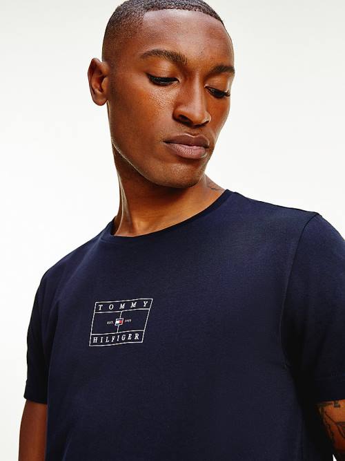 Tommy Hilfiger Organic Pamut Peached Jersey Póló Férfi Kék | TH832LNH