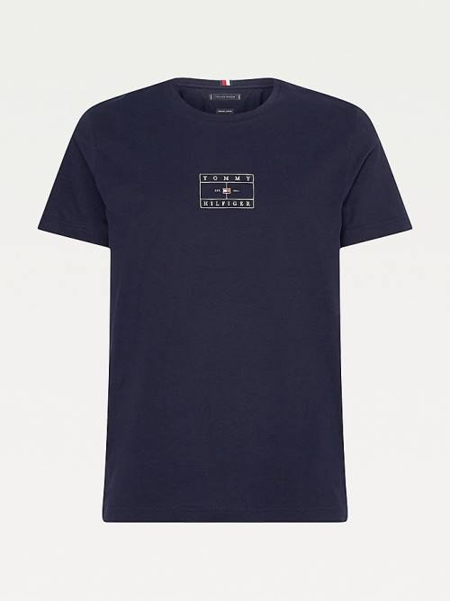 Tommy Hilfiger Organic Pamut Peached Jersey Póló Férfi Kék | TH832LNH