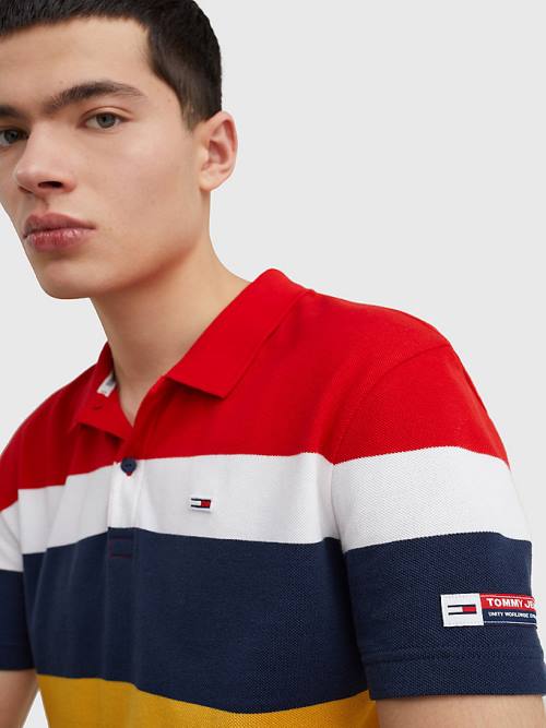 Tommy Hilfiger Organic Pamut Pique Multi Stripe Póló Férfi Piros | TH726ZNK