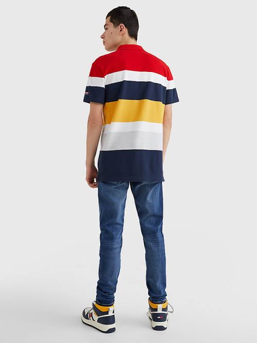 Tommy Hilfiger Organic Pamut Pique Multi Stripe Póló Férfi Piros | TH726ZNK