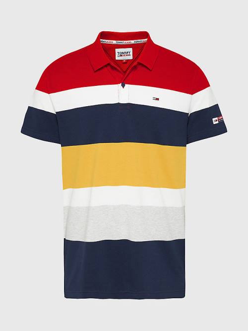 Tommy Hilfiger Organic Pamut Pique Multi Stripe Póló Férfi Piros | TH726ZNK