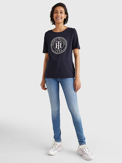 Tommy Hilfiger Organic Pamut Print Póló Női Kék | TH801PNX