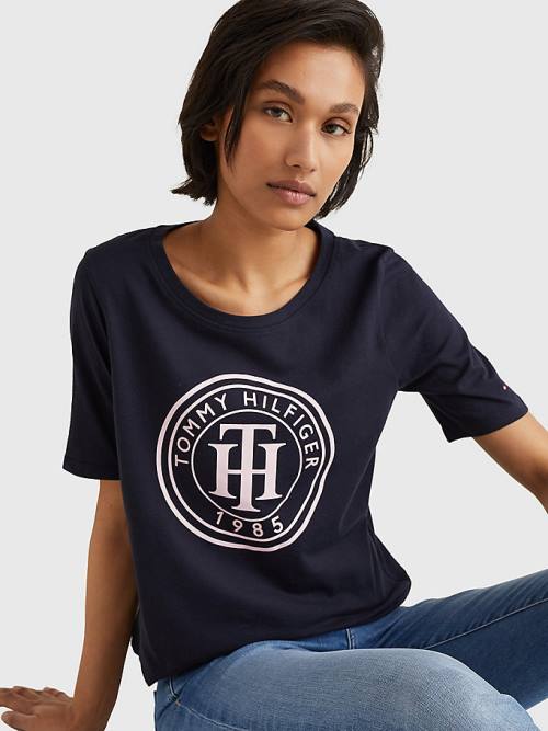 Tommy Hilfiger Organic Pamut Print Póló Női Kék | TH801PNX