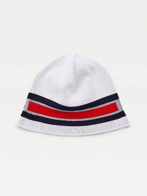 Tommy Hilfiger Organic Pamut Reflective Logo Beanie Kalap Férfi Fehér | TH645TWJ