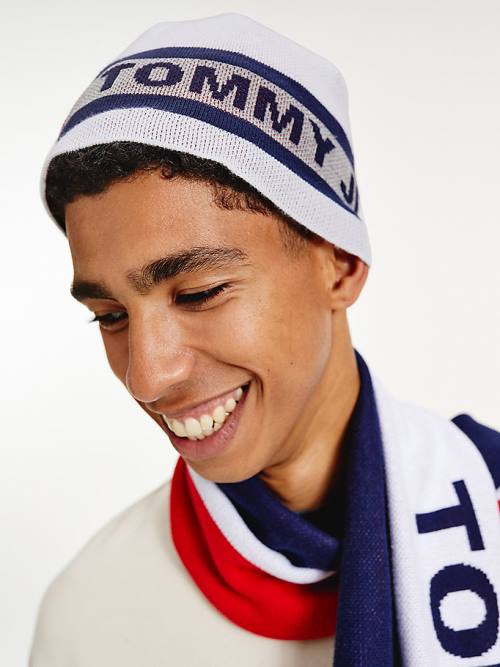 Tommy Hilfiger Organic Pamut Reflective Logo Beanie Kalap Férfi Fehér | TH645TWJ