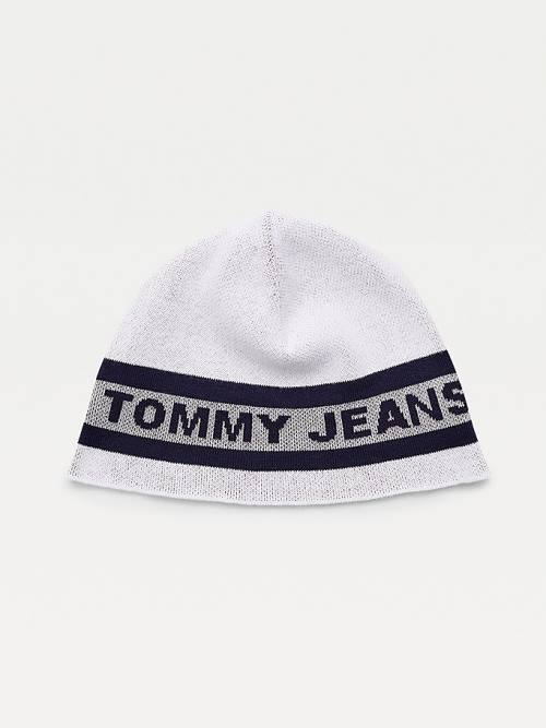 Tommy Hilfiger Organic Pamut Reflective Logo Beanie Kalap Férfi Fehér | TH645TWJ