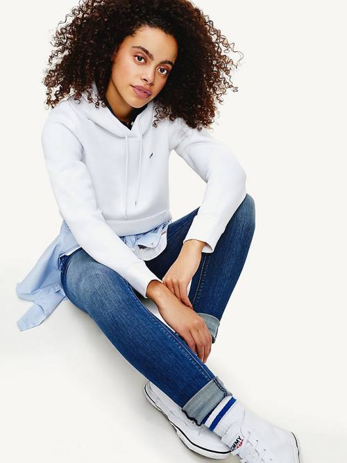 Tommy Hilfiger Organic Pamut Regular Fit Kapucnis Pulóver Női Fehér | TH547DFM