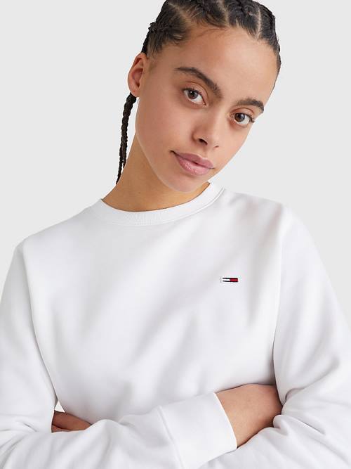 Tommy Hilfiger Organic Pamut Regular Fit Fleece Pulóver Női Fehér | TH607KEW