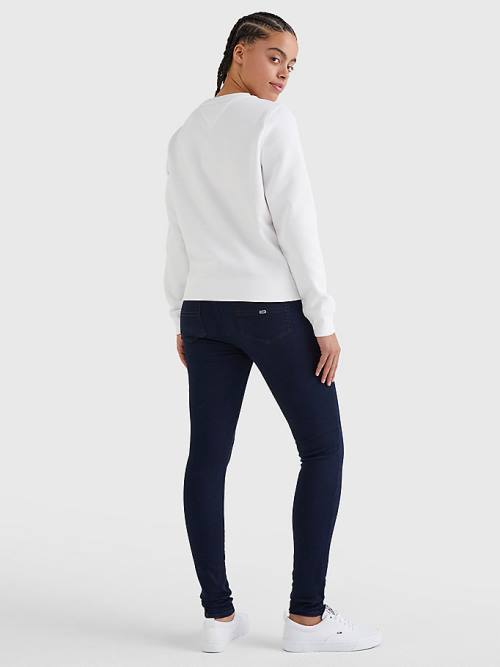 Tommy Hilfiger Organic Pamut Regular Fit Fleece Pulóver Női Fehér | TH607KEW