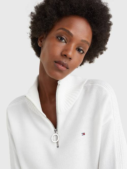 Tommy Hilfiger Organic Pamut Relaxed Fit Half-Zip Ruha Női Fehér | TH061ZQM