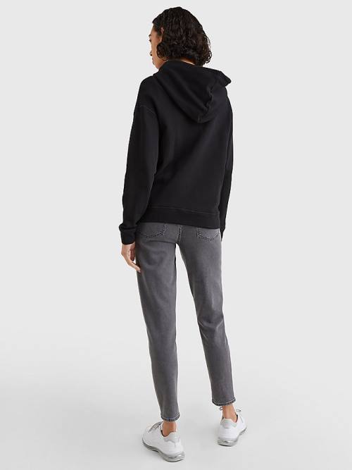 Tommy Hilfiger Organic Pamut Relaxed Fit Zip-Thru Kapucnis Pulóver Női Fekete | TH089MQC