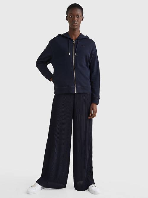 Tommy Hilfiger Organic Pamut Relaxed Fit Zip-Thru Kapucnis Pulóver Női Kék | TH359XRL