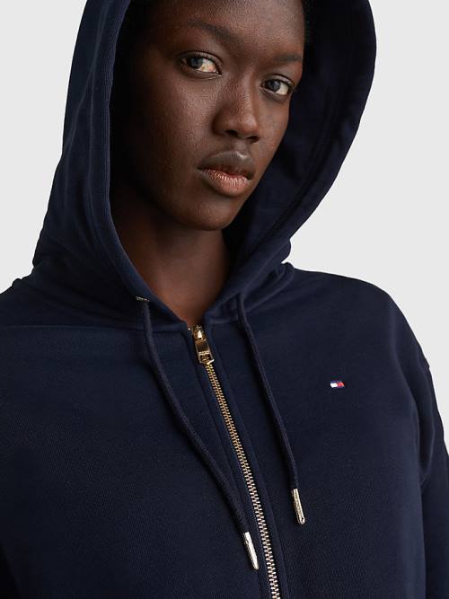 Tommy Hilfiger Organic Pamut Relaxed Fit Zip-Thru Kapucnis Pulóver Női Kék | TH359XRL