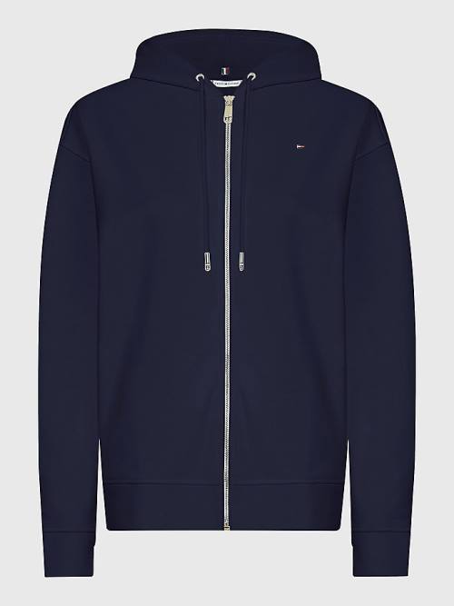 Tommy Hilfiger Organic Pamut Relaxed Fit Zip-Thru Kapucnis Pulóver Női Kék | TH359XRL