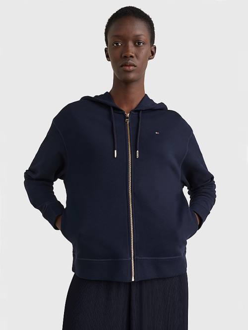 Tommy Hilfiger Organic Pamut Relaxed Fit Zip-Thru Kapucnis Pulóver Női Kék | TH359XRL