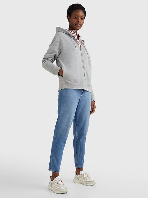 Tommy Hilfiger Organic Pamut Relaxed Fit Zip-Thru Kapucnis Pulóver Női Szürke | TH963KGI