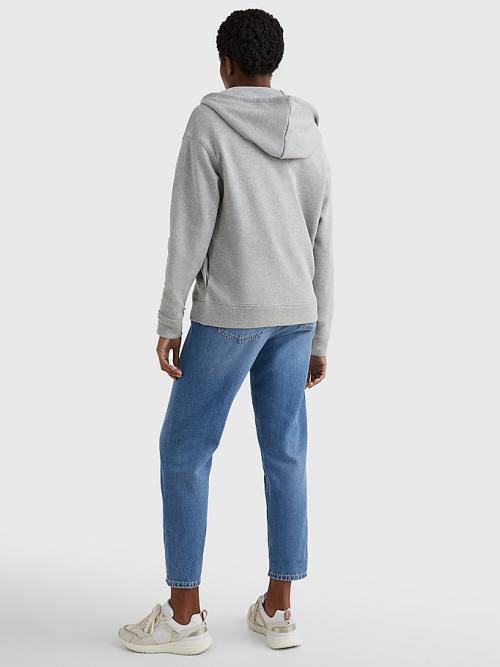 Tommy Hilfiger Organic Pamut Relaxed Fit Zip-Thru Kapucnis Pulóver Női Szürke | TH963KGI