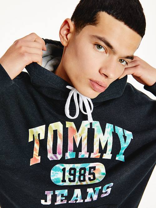 Tommy Hilfiger Organic Pamut Relaxed Tie-Dye Logo Kapucnis Pulóver Férfi Fekete | TH379FHW