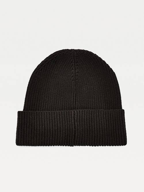 Tommy Hilfiger Organic Pamut Rib-Knit Badge Beanie Kalap Női Fekete | TH631WCK