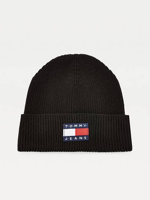 Tommy Hilfiger Organic Pamut Rib-Knit Badge Beanie Kalap Női Fekete | TH631WCK