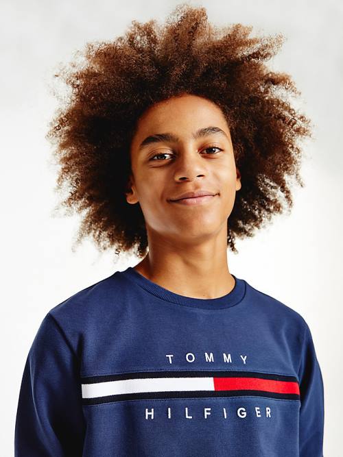 Tommy Hilfiger Organic Pamut Rib Knit Panel Pulóver Fiú Kék | TH806QDP