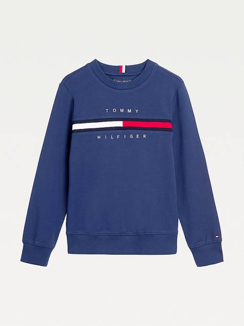 Tommy Hilfiger Organic Pamut Rib Knit Panel Pulóver Fiú Kék | TH806QDP