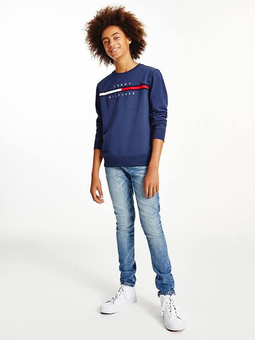 Tommy Hilfiger Organic Pamut Rib Knit Panel Pulóver Fiú Kék | TH806QDP