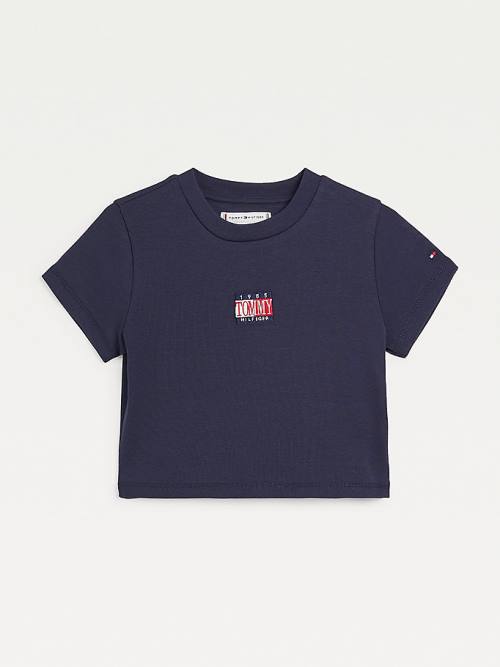 Tommy Hilfiger Organic Pamut Ribbed Crop Póló Lány Kék | TH753FGY