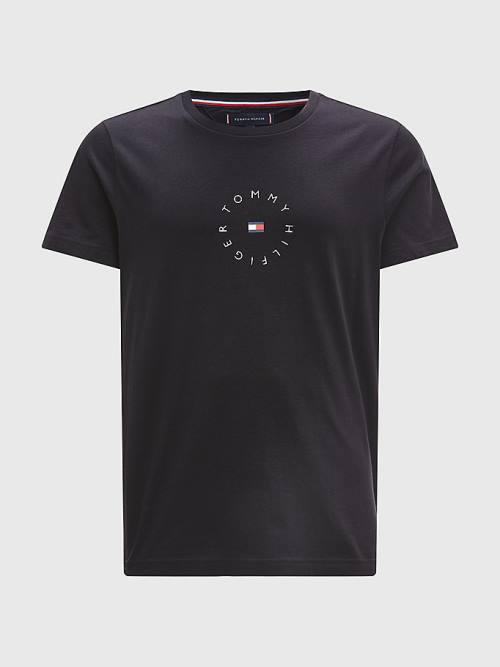 Tommy Hilfiger Organic Pamut Round Logo Póló Férfi Fekete | TH649NDB