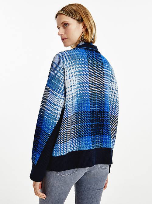 Tommy Hilfiger Organic Pamut Shadow Check Jumper Pulóverek Női Kék | TH641KHT