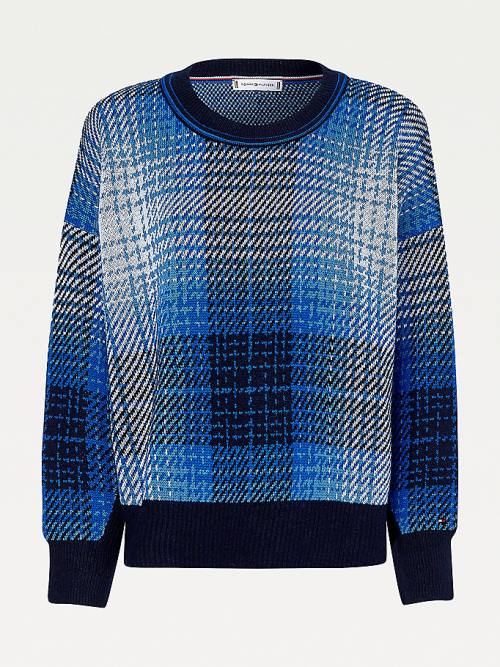 Tommy Hilfiger Organic Pamut Shadow Check Jumper Pulóverek Női Kék | TH641KHT