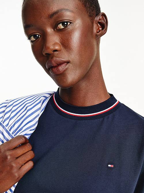 Tommy Hilfiger Organic Pamut Signature Relaxed Fit Póló Női Kék | TH905ISA