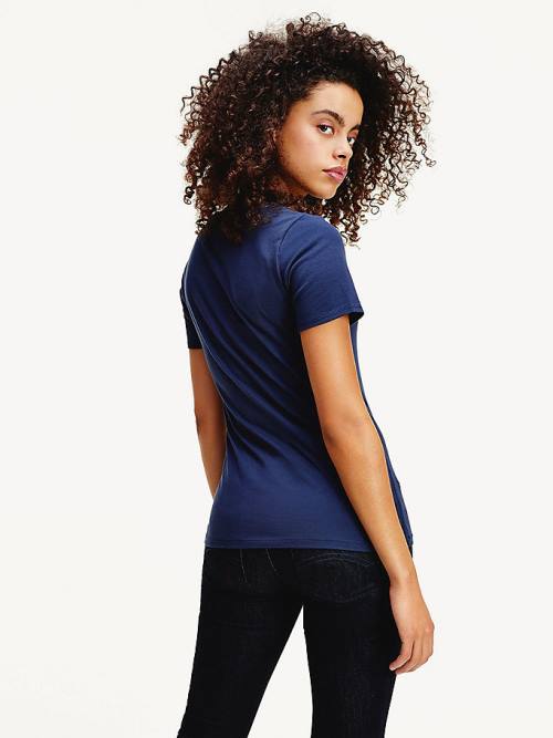 Tommy Hilfiger Organic Pamut Skinny Fit V-Neck Póló Női Kék | TH096YOC