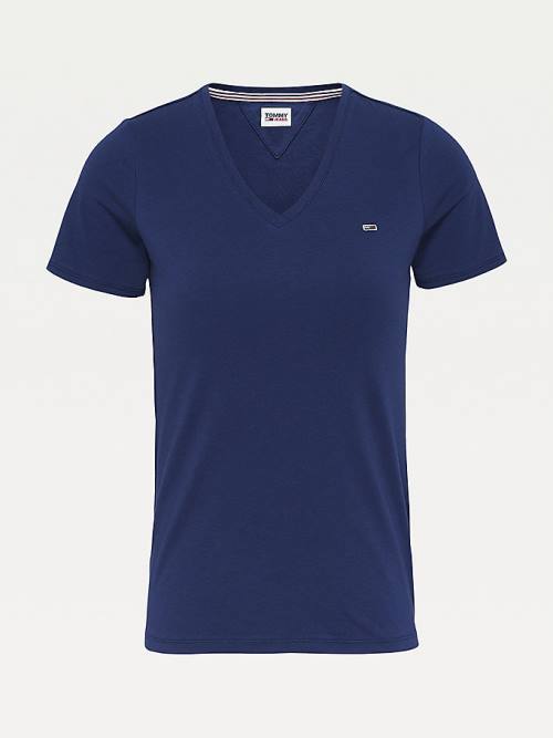 Tommy Hilfiger Organic Pamut Skinny Fit V-Neck Póló Női Kék | TH096YOC