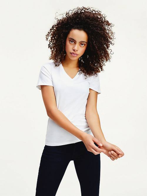 Tommy Hilfiger Organic Pamut Skinny Fit V-Neck Póló Női Fehér | TH130VDL