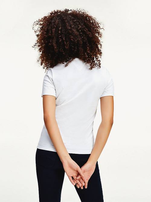 Tommy Hilfiger Organic Pamut Skinny Fit V-Neck Póló Női Fehér | TH130VDL