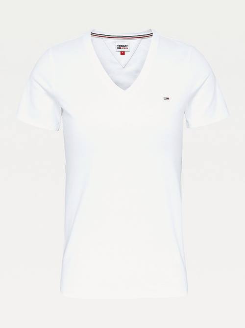 Tommy Hilfiger Organic Pamut Skinny Fit V-Neck Póló Női Fehér | TH130VDL