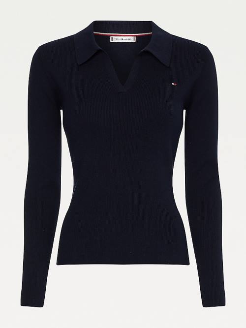 Tommy Hilfiger Organic Pamut Slim Fit Polo Jumper Pulóverek Női Kék | TH047KNM