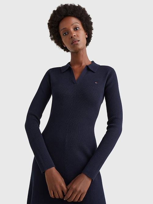 Tommy Hilfiger Organic Pamut Slim Fit Polo Ruha Női Kék | TH647NVU