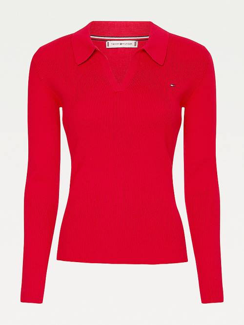 Tommy Hilfiger Organic Pamut Slim Fit Polo Jumper Pulóverek Női Piros | TH652EYK