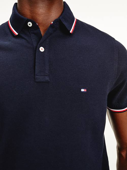 Tommy Hilfiger Organic Pamut Slim Fit Póló Férfi Kék | TH501HTZ